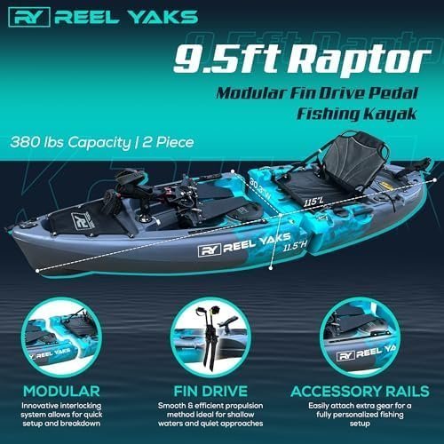 Alternative view of Reel Yaks Raptor Modular Fishing Kayak – 9.5ft Lightweight Sit On Top Kayak for Adults & Youth – Stable & Portable, Ideal Space-Saving Design for Travel – 380lbs Capacity